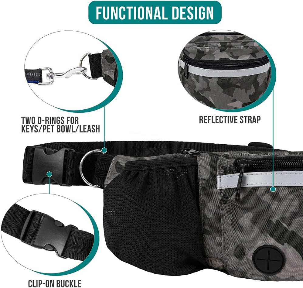 Dog Fanny Pack,Treat Pouch Waist Belt (Camo Black)