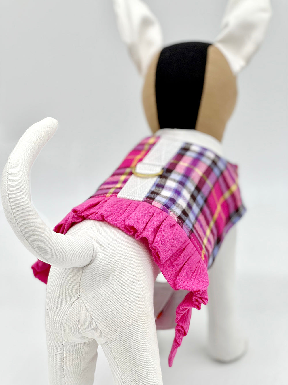 Pink Plaid Harness Vest with Ruffle Trim-1