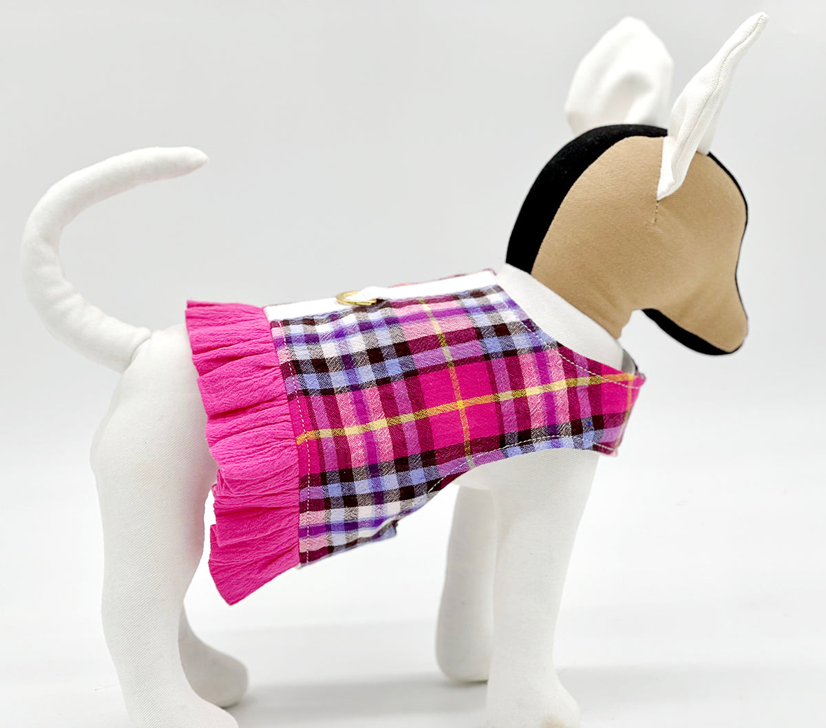 Pink Plaid Harness Vest with Ruffle Trim-2