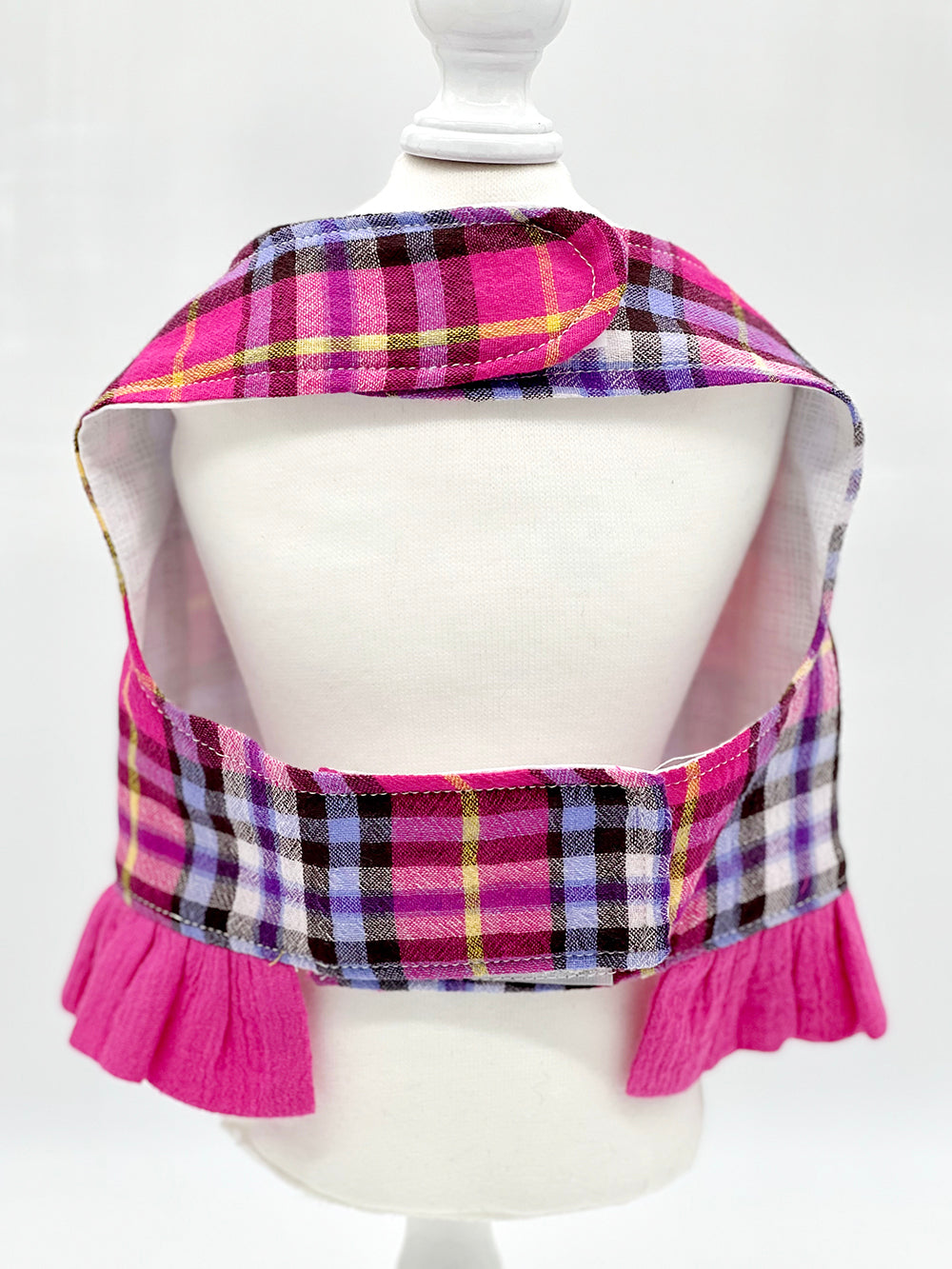 Pink Plaid Harness Vest with Ruffle Trim-4