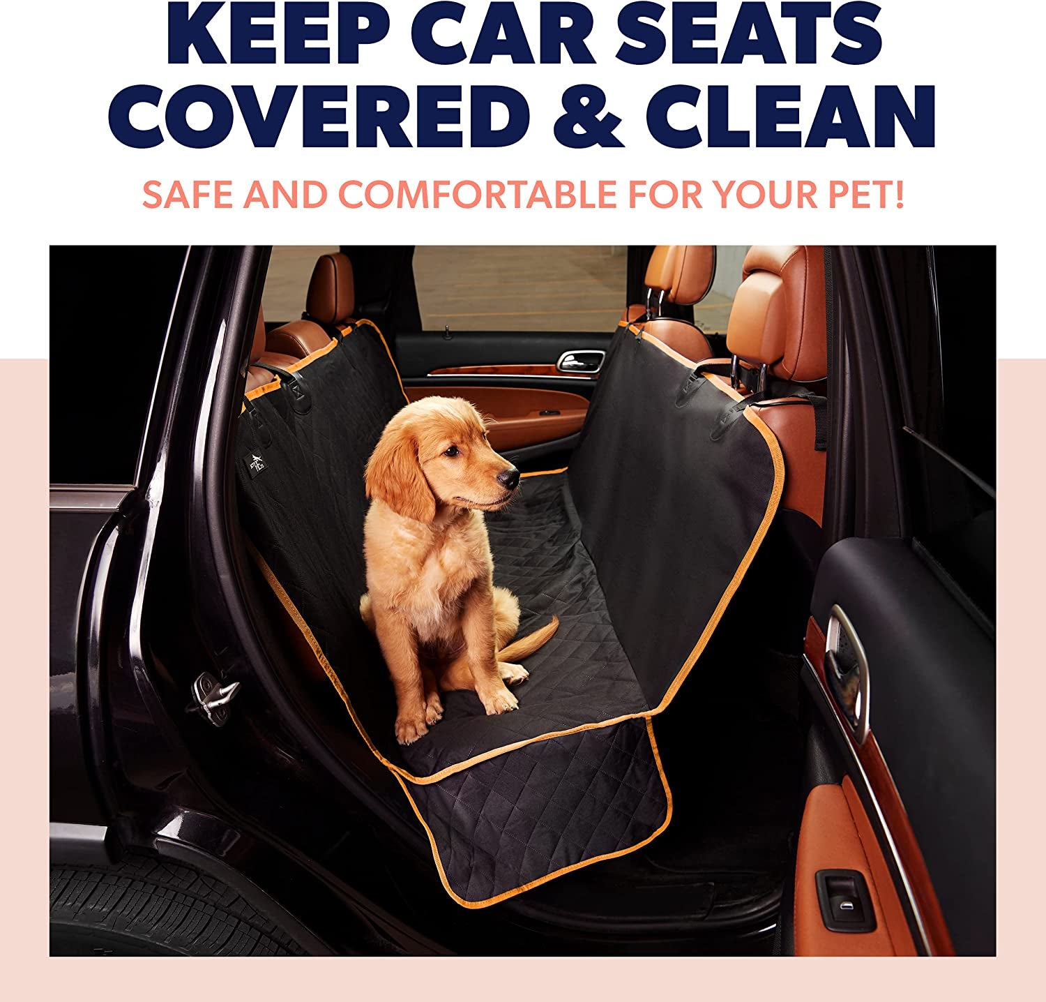 Dog Car Seat Cover for Back Seat, Standard 53"X56", Orange