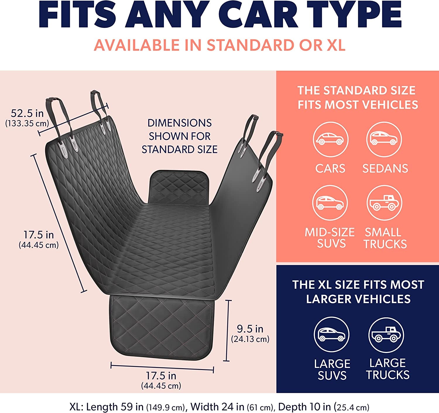 Dog Car Seat Cover for Back Seat, Standard 53"X56", Orange