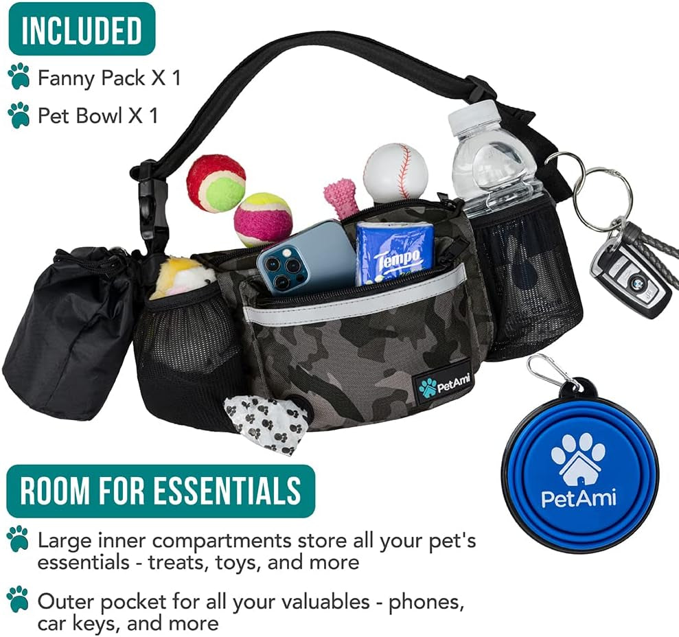 Dog Fanny Pack,Treat Pouch Waist Belt (Camo Black)