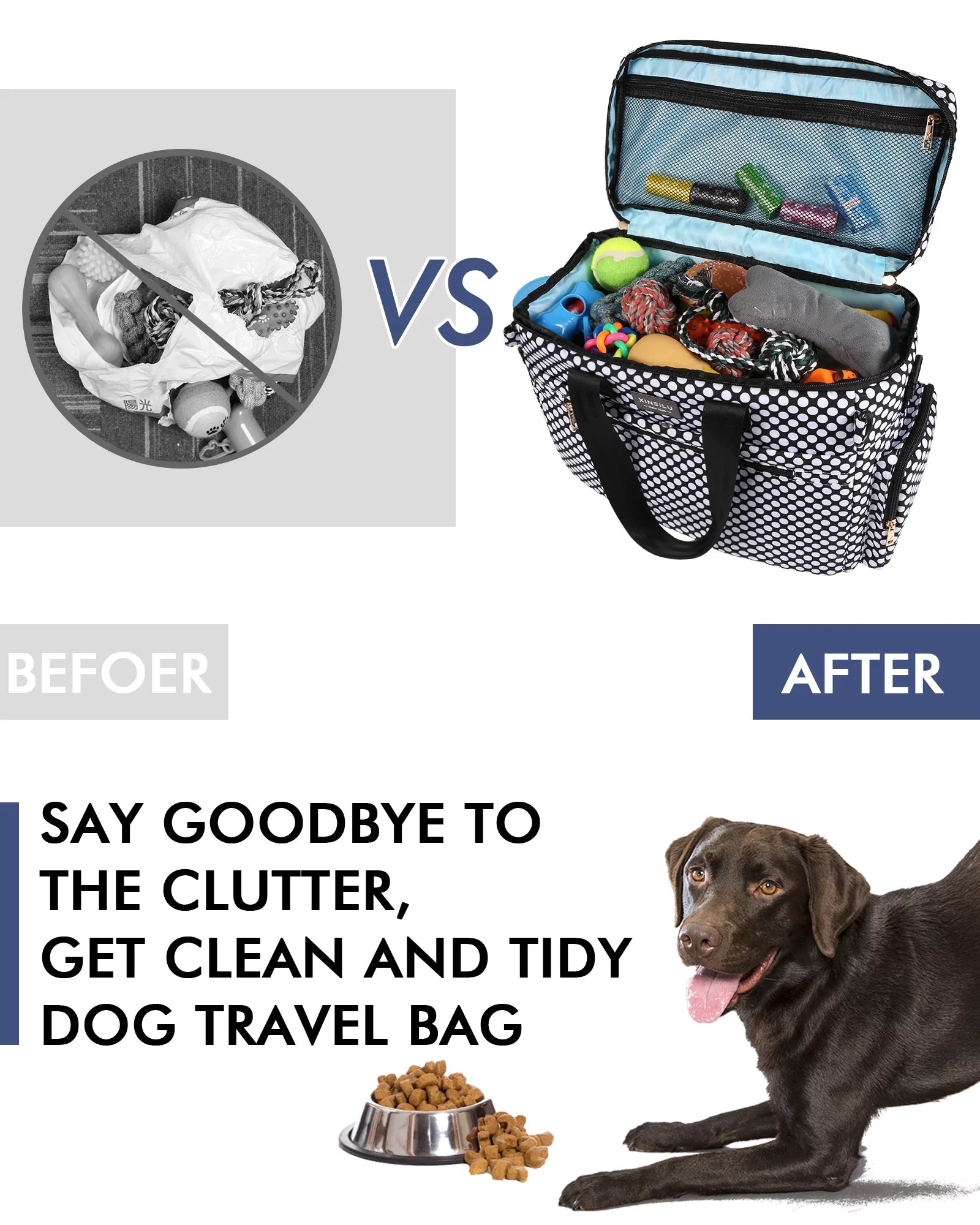 Dog Weekend Travel Set for Dog, Airline Approved Polka Dots