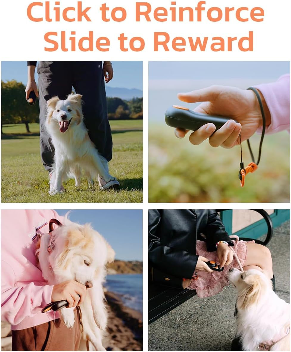  Dual Use 2 in 1 Dog Clicker for Training - Durable, Light (2.36 Oz), Easy to Clean & Handle, Innovative Design, Black