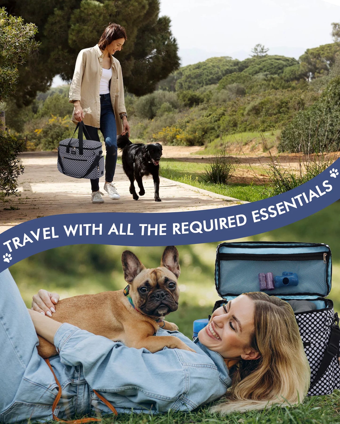 Dog Weekend Travel Set for Dog, Airline Approved Polka Dots