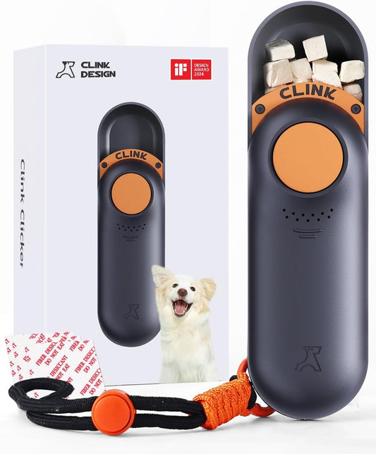  Dual Use 2 in 1 Dog Clicker for Training - Durable, Light (2.36 Oz), Easy to Clean & Handle, Innovative Design, Black