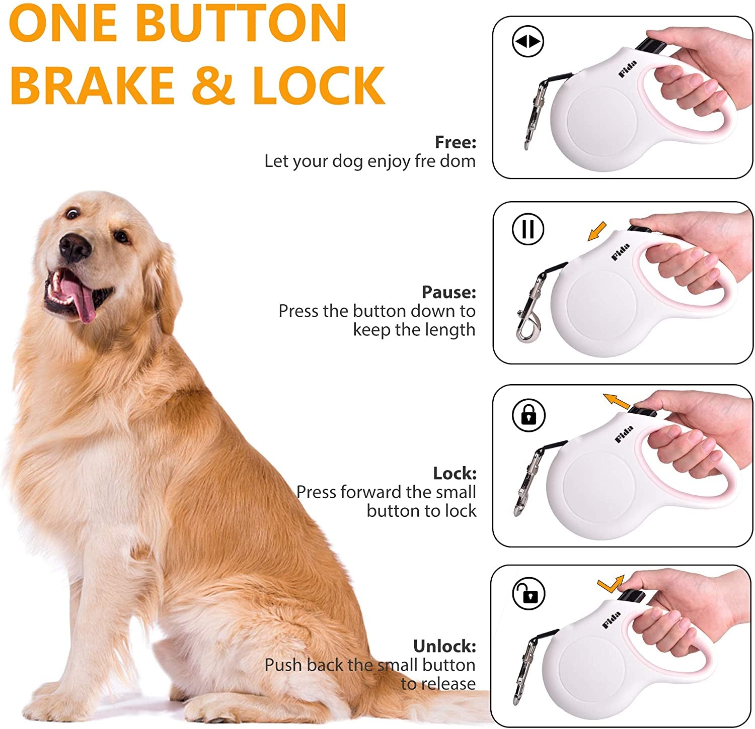 Retractable Dog Leash with Dispenser and Poop Bags,(XS, White)