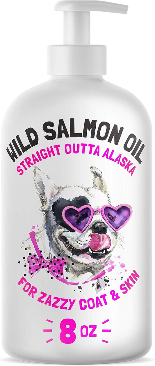 Wild Alaskan Salmon Oil for Dogs..- Pure Fish Omega 3 6 9 Liquid EPA DHA Fatty Acids - Skin & Coat Supplement - Supports Joint Function, Brain, Eye, Immune & Heart Health - Made in USA 8 Oz