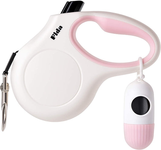 Retractable Dog Leash with Dispenser and Poop Bags,(XS, White)