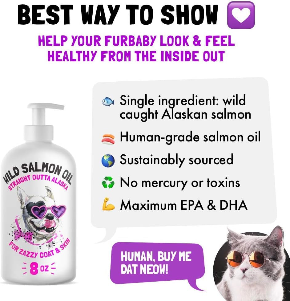 Wild Alaskan Salmon Oil for Dogs..- Pure Fish Omega 3 6 9 Liquid EPA DHA Fatty Acids - Skin & Coat Supplement - Supports Joint Function, Brain, Eye, Immune & Heart Health - Made in USA 8 Oz