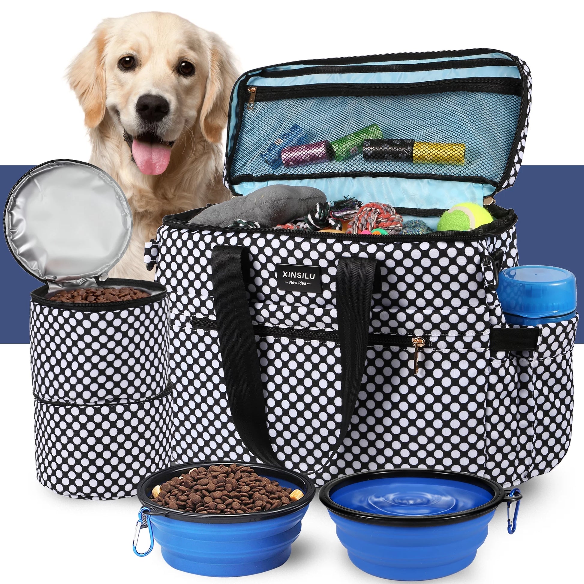 Dog Weekend Travel Set for Dog, Airline Approved Polka Dots