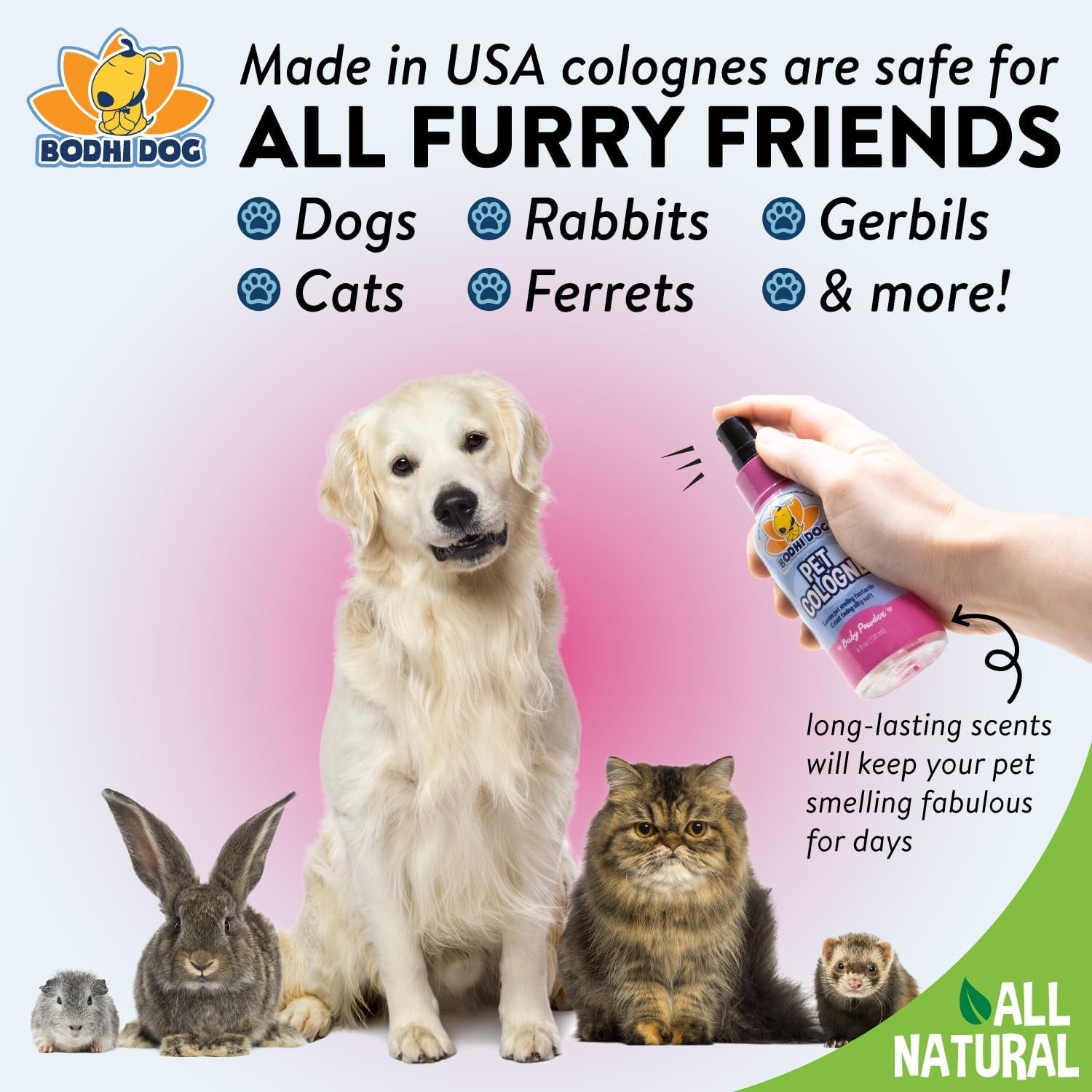 Natural Dog Cologne (Baby Powder) - Premium Scented Deodorizing Pet Perfume with Conditioner for Dogs & Cats - Keeps Pets Fresh & Clean - Made in USA (4 Fl Oz)
