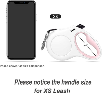 Retractable Dog Leash with Dispenser and Poop Bags,(XS, White)