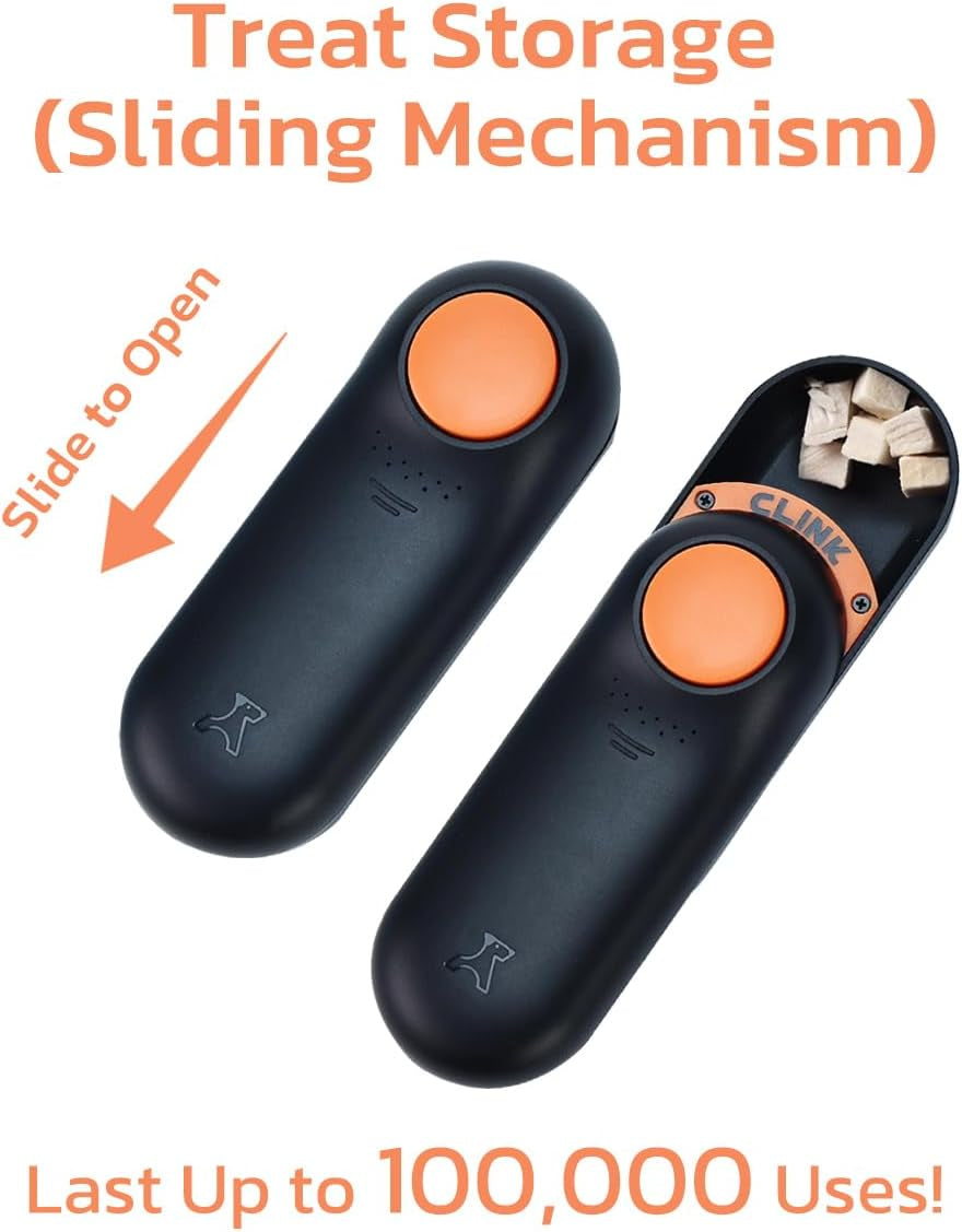  Dual Use 2 in 1 Dog Clicker for Training - Durable, Light (2.36 Oz), Easy to Clean & Handle, Innovative Design, Black