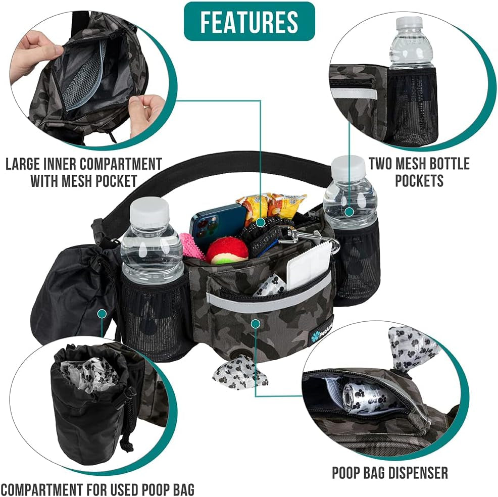 Dog Fanny Pack,Treat Pouch Waist Belt (Camo Black)