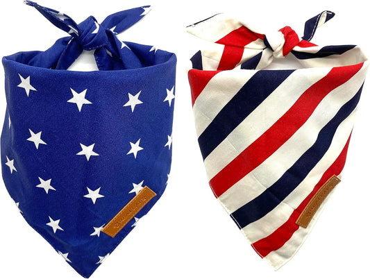 Patriotic Dog Bandanas 2 Pack, Reversible American Flag Pet Scarf for Boy and Girl, Premium Durable Fabric, Patriotic Bandana for Large and Extra Large Dogs (X-Large)