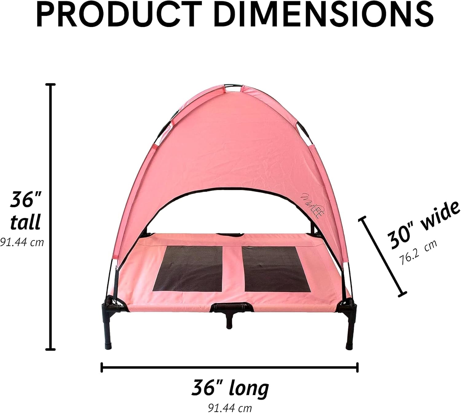 Pink Dog Cot Bed with Canopy (Large)- 30" X 36"