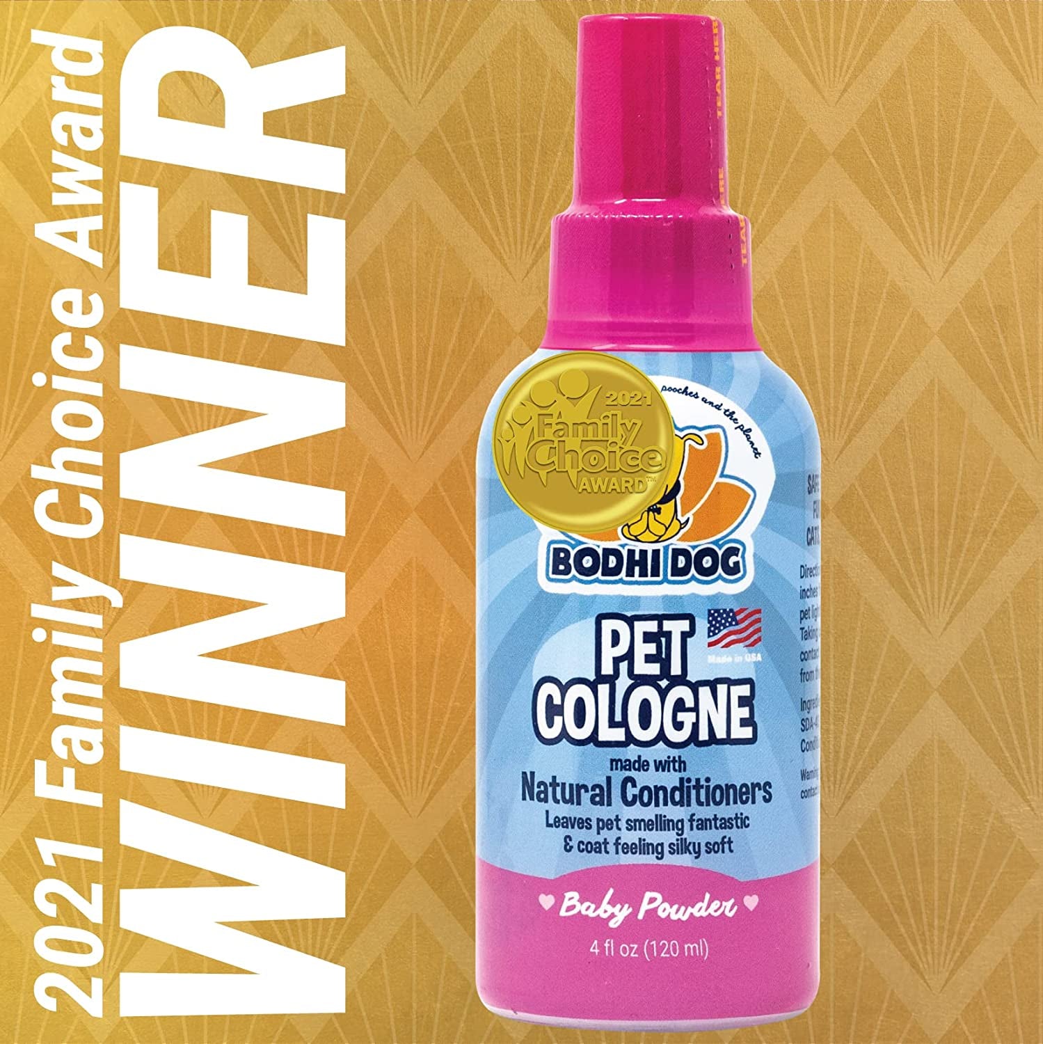 Natural Dog Cologne (Baby Powder) - Premium Scented Deodorizing Pet Perfume with Conditioner for Dogs & Cats - Keeps Pets Fresh & Clean - Made in USA (4 Fl Oz)