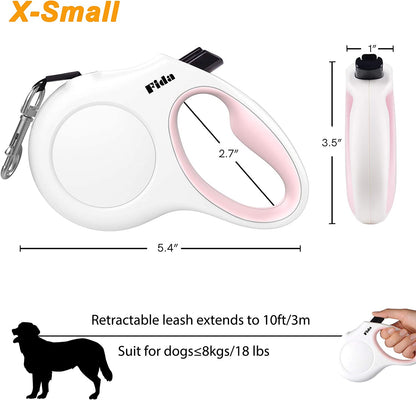 Retractable Dog Leash with Dispenser and Poop Bags,(XS, White)