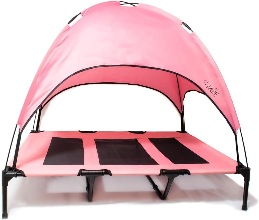 Pink Dog Cot Bed with Canopy (Large)- 30" X 36"