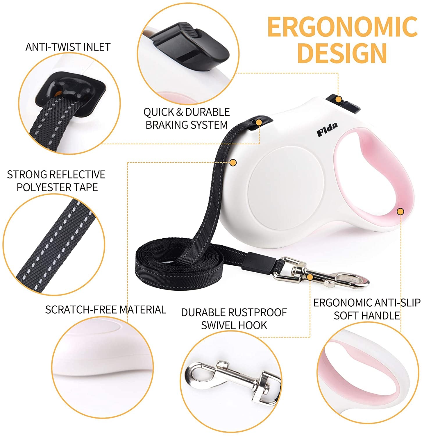 Retractable Dog Leash with Dispenser and Poop Bags,(XS, White)