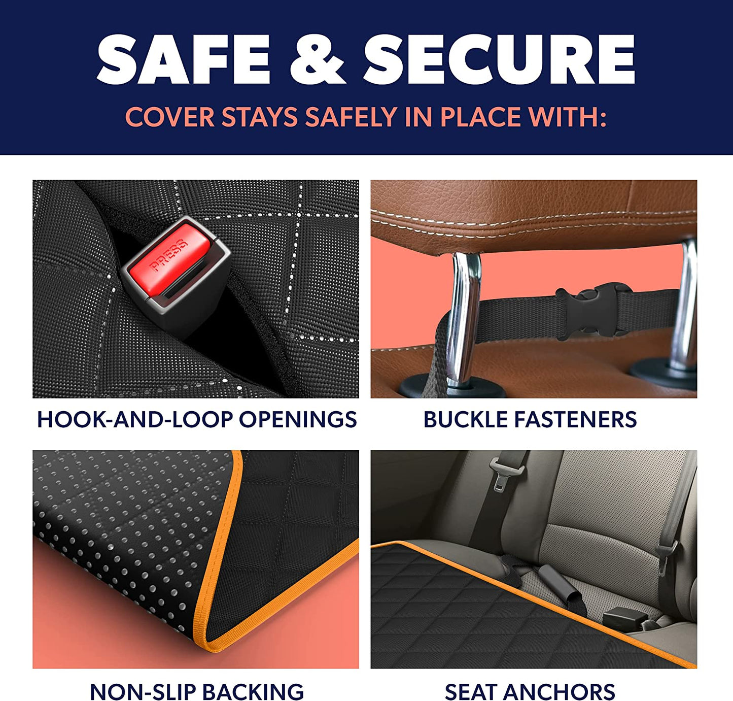 Dog Car Seat Cover for Back Seat, Standard 53"X56", Orange