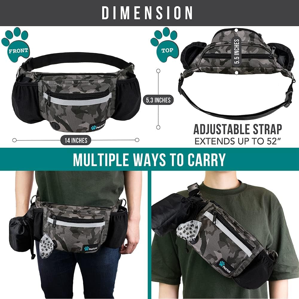 Dog Fanny Pack,Treat Pouch Waist Belt (Camo Black)