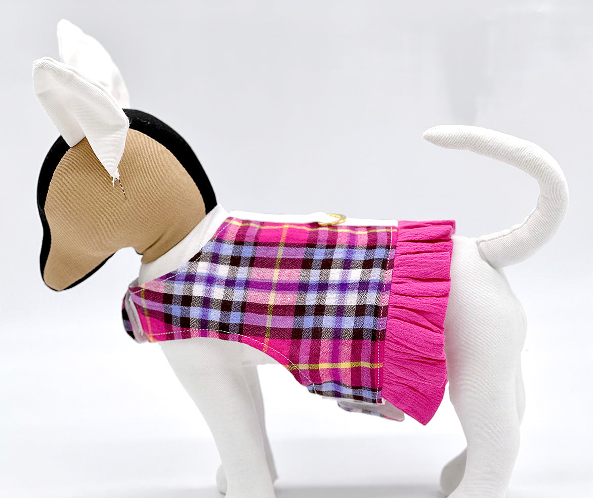 Pink Plaid Harness Vest with Ruffle Trim-0