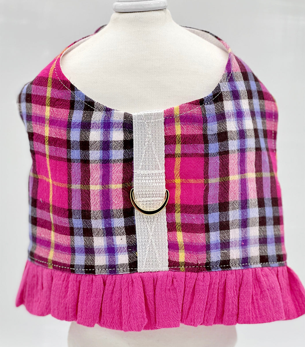 Pink Plaid Harness Vest with Ruffle Trim-3