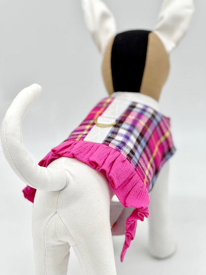 Pink Plaid Harness Vest with Ruffle Trim-1