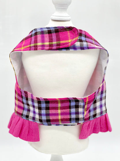 Pink Plaid Harness Vest with Ruffle Trim-4
