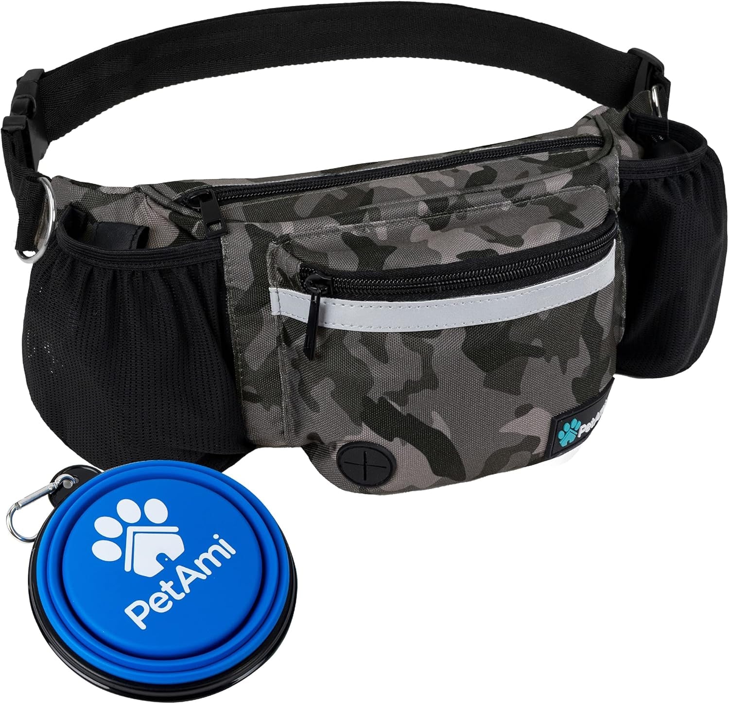 Dog Fanny Pack,Treat Pouch Waist Belt (Camo Black)