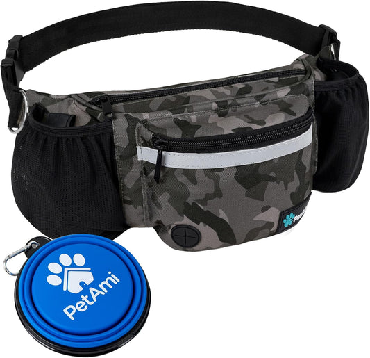 Dog Fanny Pack,Treat Pouch Waist Belt (Camo Black)