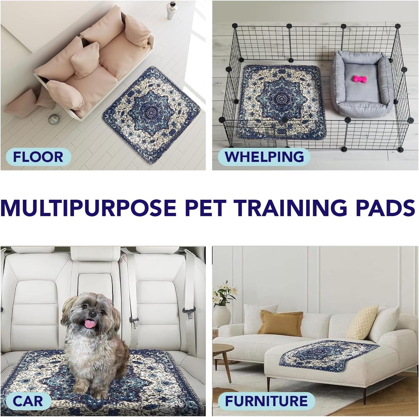 Washable Pee Pads for Dogs - Super Absorbent Reusable Puppy Training Pads - 100% Waterproof, Leak-Proof & Non-Slip Whelping Pads for Pet Housebreaking